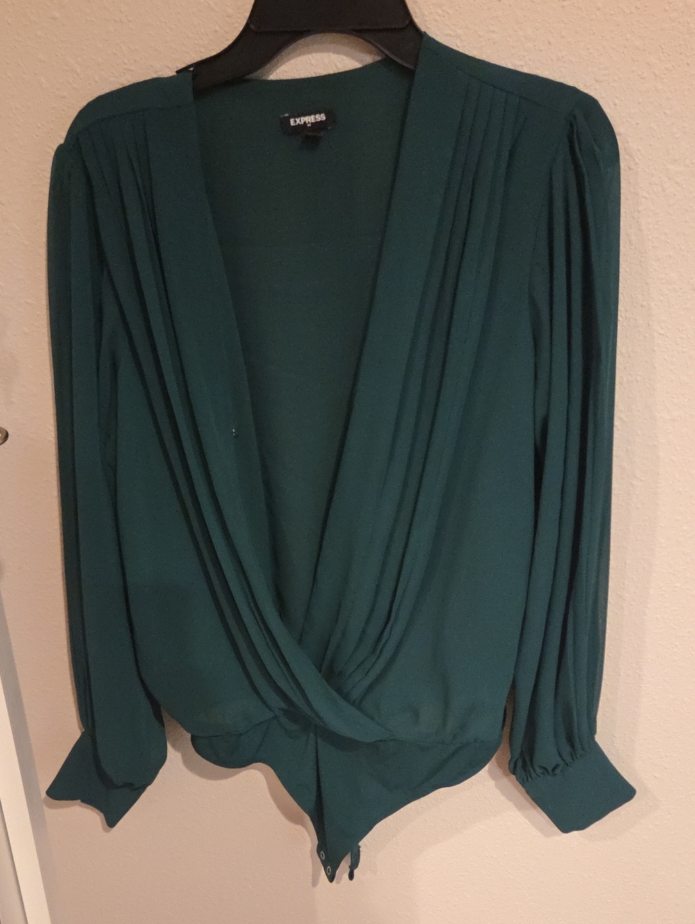 Express Women's Teal Green Draped Surplice Blouse